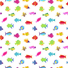 Obraz premium Seamless vector pattern with cute cartoon fish 