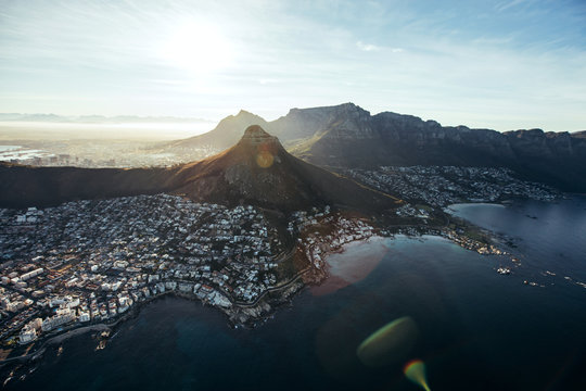 Aerial view of cape town city with devil's peak