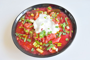 Borsch soup close up.