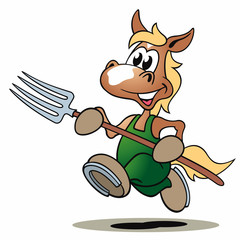 Comic Pferd Haflinger Mistgabel