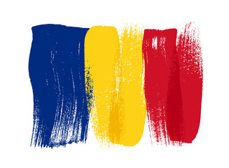 Romania colorful brush strokes painted flag. - obrazy, fototapety, plakaty