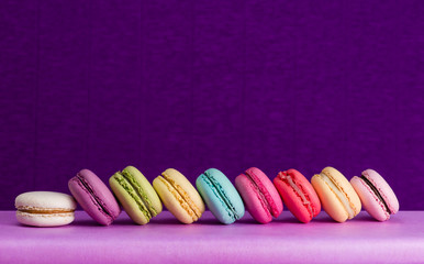 Colorful macarons line