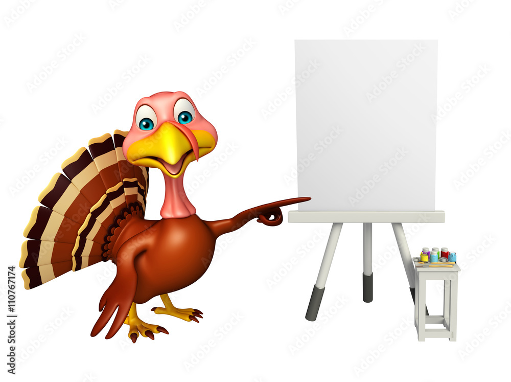 Poster fun Turkey cartoon character with easel board