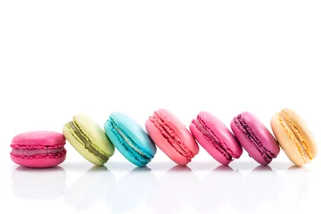 Door stickers Macarons Colorful macarons line isolated on white background