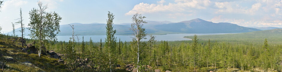 Panorama. Lake in the Putorana plateau.