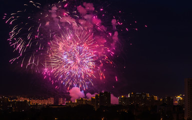 bright fireworks over the night city