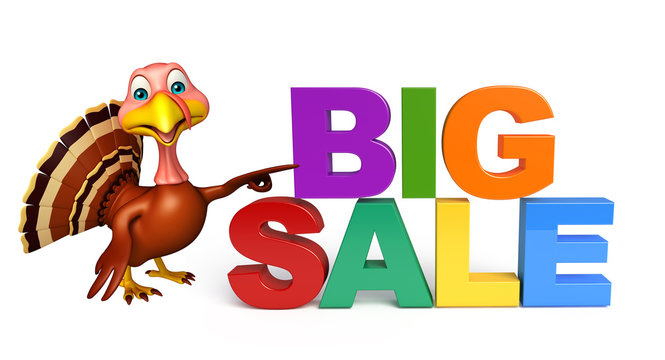 Fun Turkey Cartoon Character With Bigsale Sign