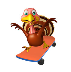 Turkey cartoon character with skateboard
