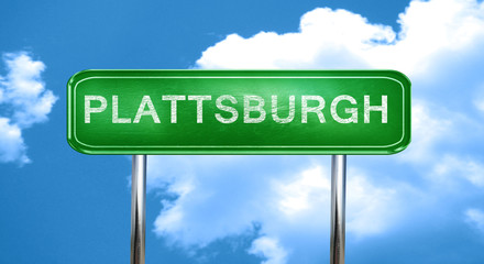 plattsburgh vintage green road sign with highlights
