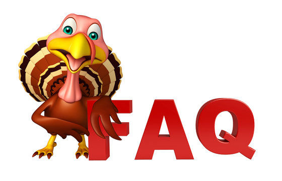 fun Turkey  cartoon character with faq sign