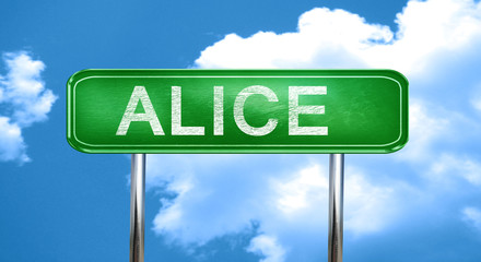 alice vintage green road sign with highlights