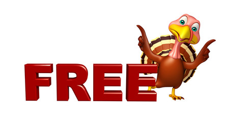 fun Turkey cartoon character with free sign
