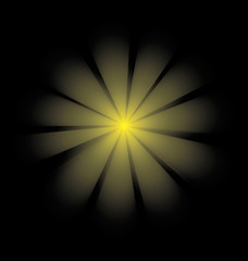 rays of light in the shape of a flower on a black background