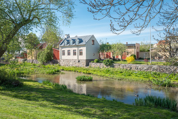Obraz premium Idyllic small town Söderköping during spring. Söderköping is a historic medieval town in Sweden.