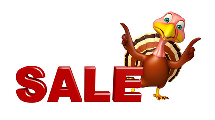 fun Turkey cartoon character with sale sign
