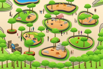 Fototapete Rund Zoo People Visiting a Zoo  © artisticco