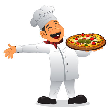 Chef holding a plate of pizza