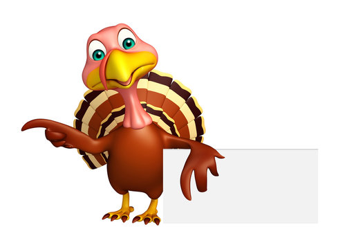 cute Turkey cartoon character with board