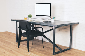 Desk with black chair side