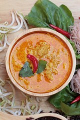 Thai curry with riceberry rice noodle .