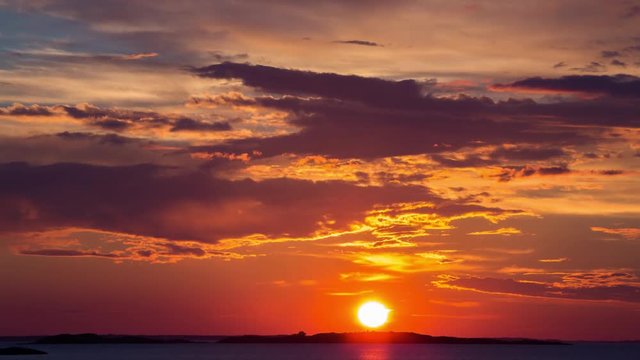 Sunset over the Stockholm archipelago, Sweden. Motion time lapse