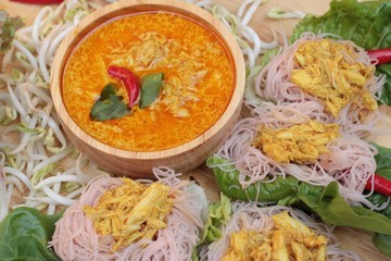 Thai curry with riceberry rice noodle .