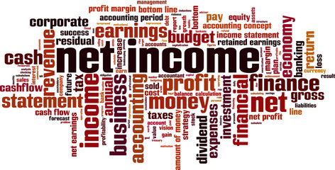 Net income word cloud concept. Vector illustration