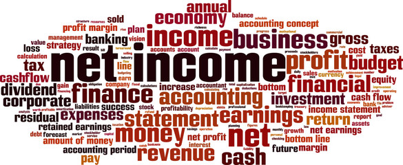 Net income word cloud concept. Vector illustration