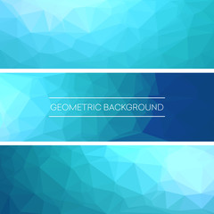 Fototapeta premium Set of polygonal triangular blue background banners design. Vector illustration