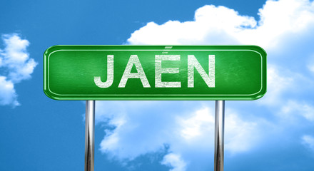 Jaen vintage green road sign with highlights