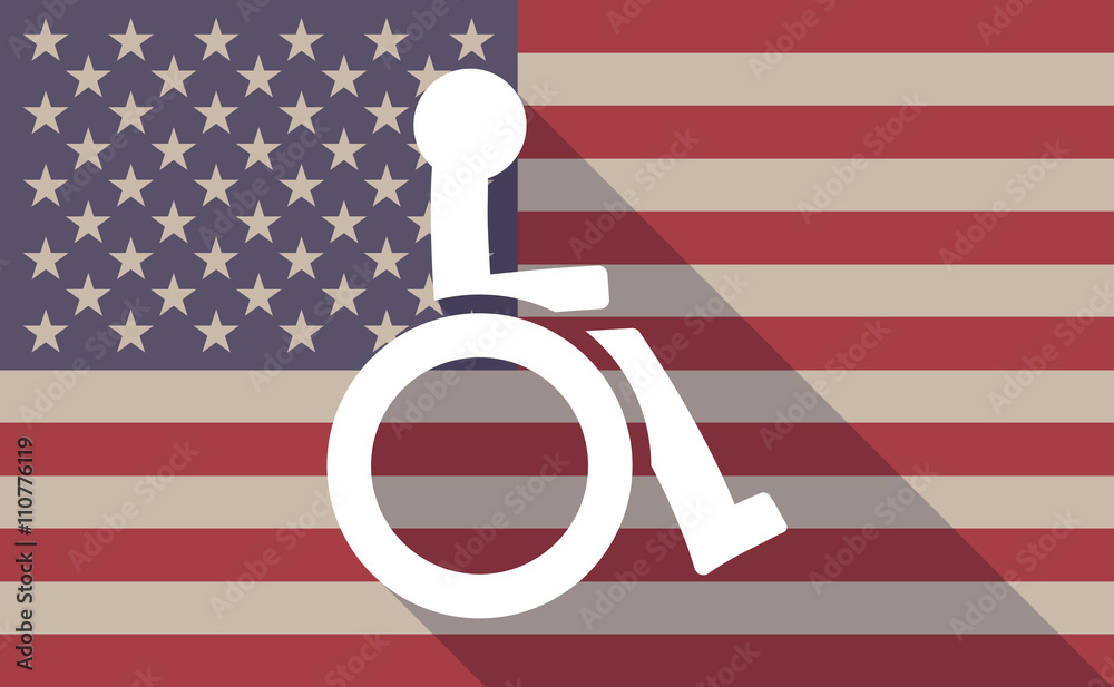 Sticker long shadow usa flag icon with a human figure in a wheelchair