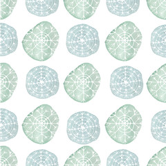 Watercolor texture. Seamless pattern. Watercolor snowflakes in pastel colors on white background. 