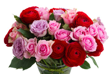 bouquet of fresh roses and ranunculus