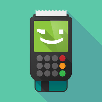 Long shadow dataphone with  a wink text face emoticon