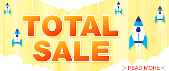 Total Sale and special offer banner on a bright yellow background. Sale background. Sale poster. Sale vector. Vector illustration.