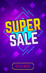 Super sale banner. For Website. Sale and discounts banner. Vector illustration