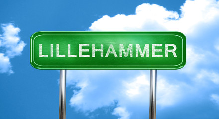 Lillehammer vintage green road sign with highlights