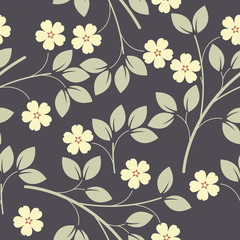 Elegant seamless pattern with yellow flowers on purple backgroun