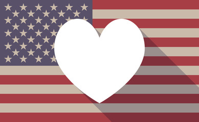 Obraz premium Long shadow USA flag icon with the heart poker playing card si