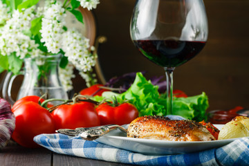 Roasted chicken legs with vegetables