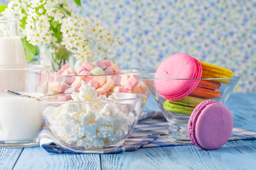 Healthy breakfast. Macaroons cookies with milk