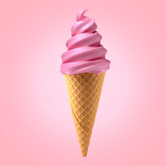 strawberry ice cream cone on background