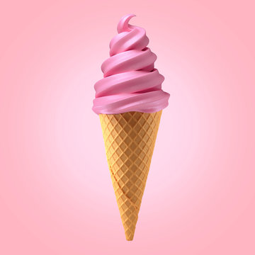 strawberry ice cream cone on background