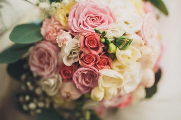 Wedding perfect bridal bouquet of different flowers