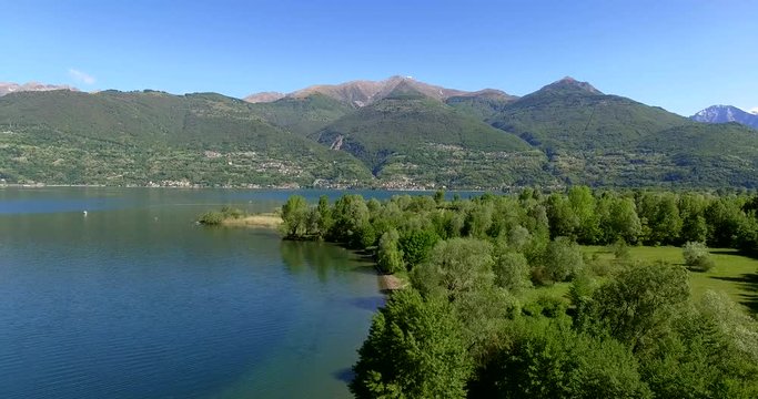 Aerial 4k - Lago di Como (IT) - Colico - Trivio di Fuentes - Foce dell'Adda
