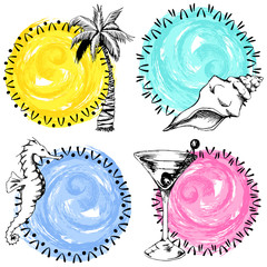 Set of four colorful hand drawn summer labels © Jadehawk