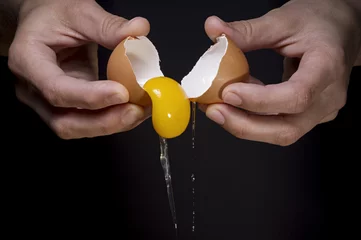 Foto auf Acrylglas female hands breaking a raw egg © svetazi