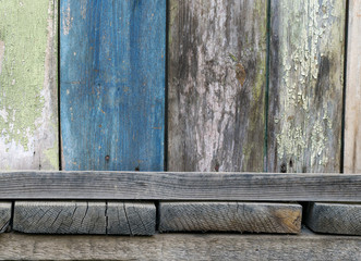 Boards farmhouse. Old boards, paint residues. Texture of wooden boards. Paint color - blue, green,...