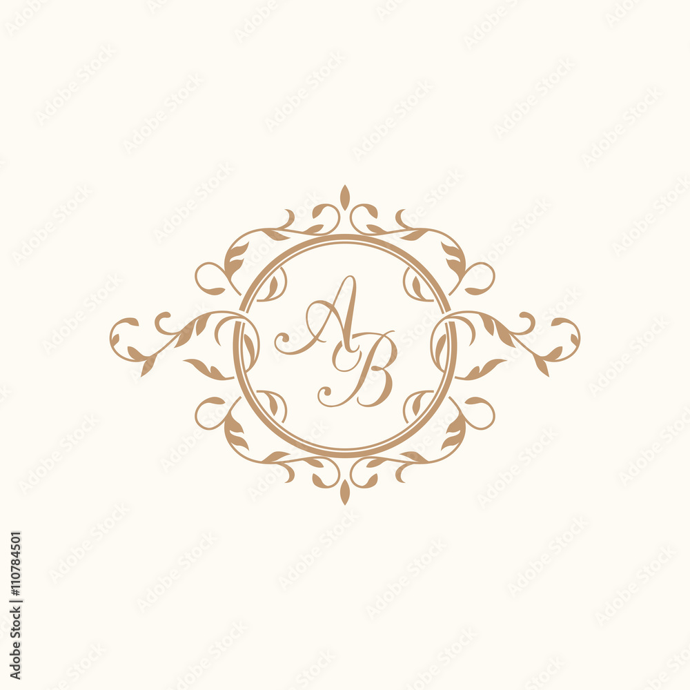 Wall mural vintage monogram template