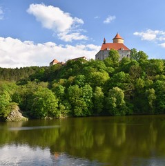 Fototapeta na wymiar Beautiful Gothic castle Veveri. The city of Brno at the Brno dam. South Moravia - Czech Republic - Central Europe. Spring landscape.